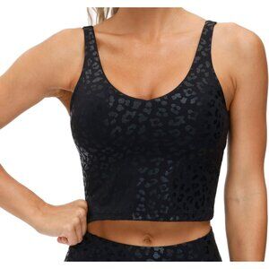 👑Women's Black Leopard Pullover Longline Padded Wirefree Athletics Sports Bra